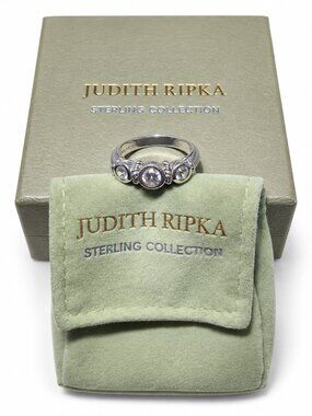 Judith Ripka QVC Diamonique Sterling Silver 3-Stone Ring Size 8